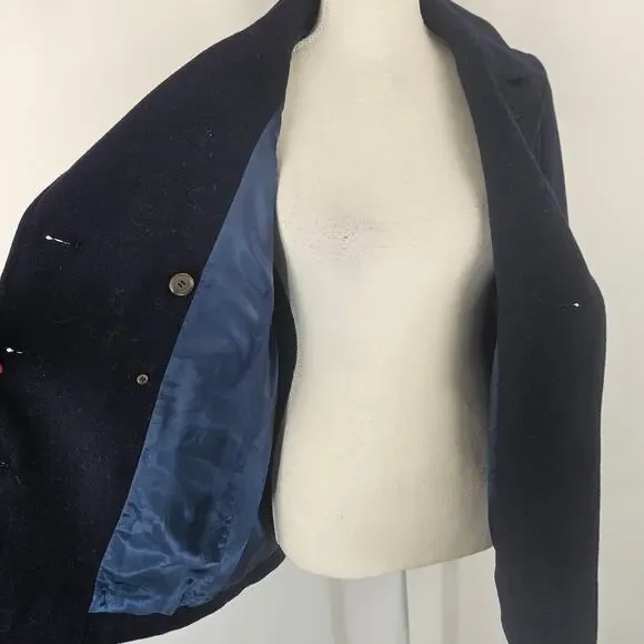 J. Crew Navy Wool Blend Double Breasted Collared Peacoat Gold Shield Buttons 0 - Picture 4 of 13